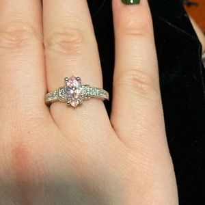 Sterling silver synthetic pink oval stone